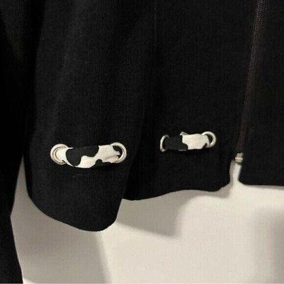 Vintage 80s Mob Wife Black Animal Print Contrast Trim Jacket Blazer Zip Sz 10 - Picture 4 of 10